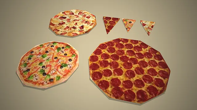 一组不同口味的意式美食披萨3D模型