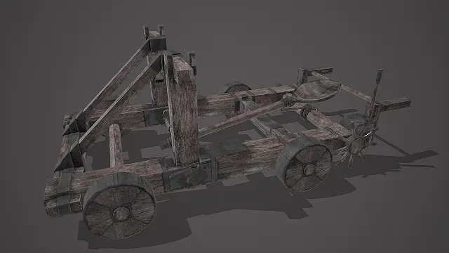 中世纪投石机  木质轮式车架  复古军工装备  攻城武器