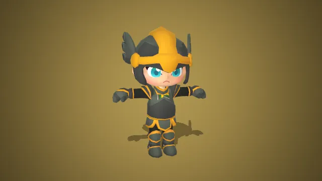 Q 版灰金翼盔卡通战士：萌系铠甲风小勇士 3D 模型