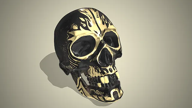 这是亡灵风格彩绘人类头骨写实3D模型