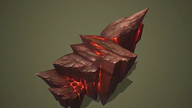 低模熔岩阶梯岩石 3D 模型 游戏地狱场景装饰素材