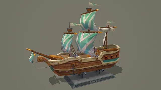 童话奇幻风格三桅帆船游戏场景模型 