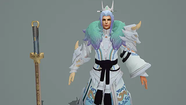 霜羽白龙将：渐变羽饰仙侠剑修套装