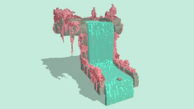 像素风格化瀑布天堂河流场景