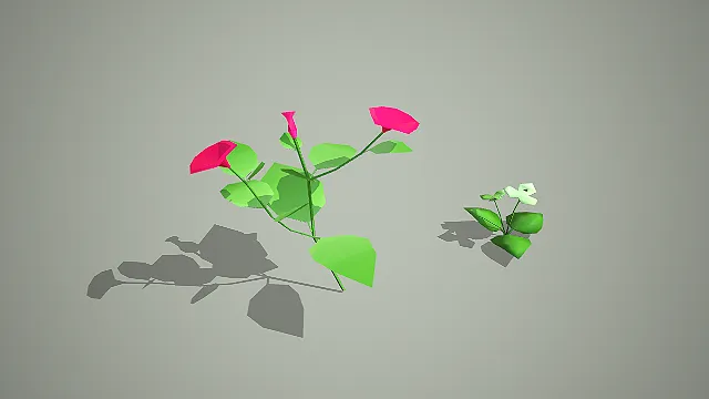 卡通低模双色花朵绿植 3D 模型套装 游戏场景装饰素材