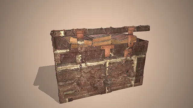 一个写实的魔幻风格道具3D复古木箱模型