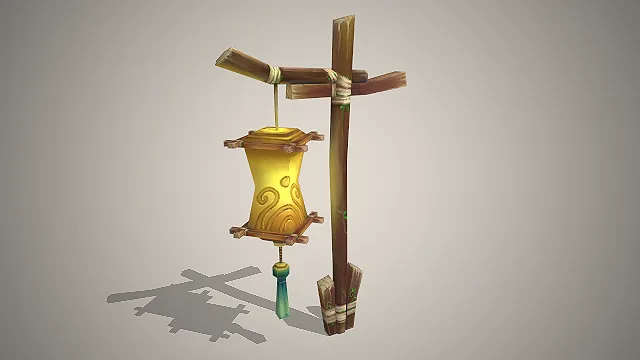 古风木架灯笼  路引灯  国风村落  实木绑绳