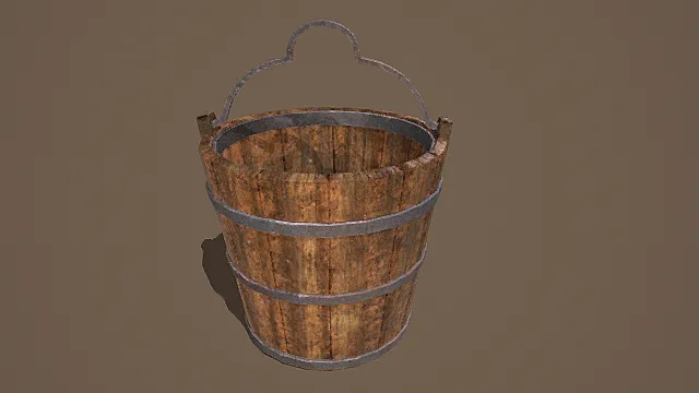 复古做旧木质水桶（双箍款）3D模型