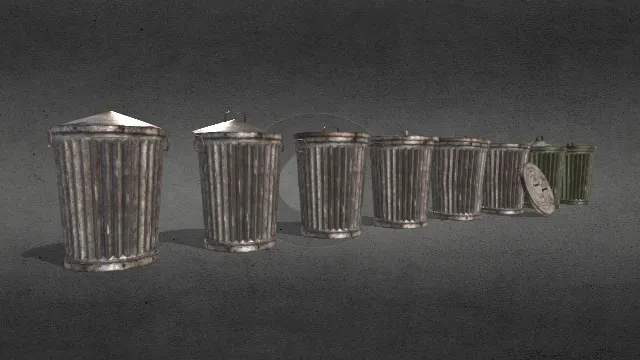 破旧金属道具1930年代城市垃圾桶