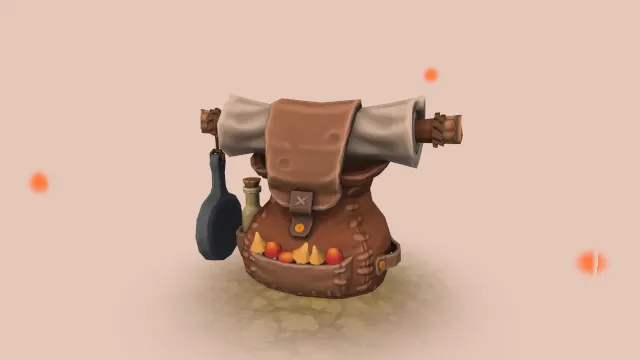 卡通风格化冒险包瓶子平底锅帐篷