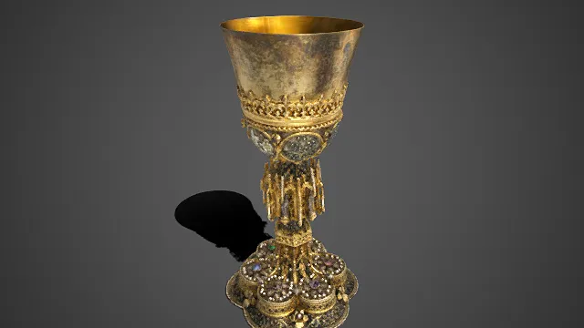 中世纪风格  鎏金镶嵌圣杯  宗教仪式  宝石  奢华  金属器皿