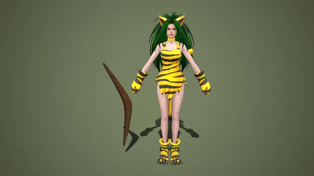 3D 角色模型  虎纹  弯刀  兽系战士  女战士  野性  紧身装