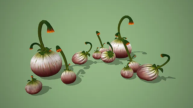 银纹球果带卷茎奇幻植物组合 3D 模型