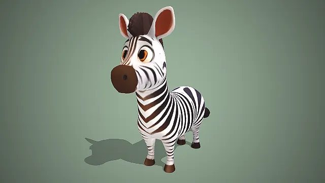 卡通风格斑马  黑白条纹纹理  动画角色素材  圆润造型 