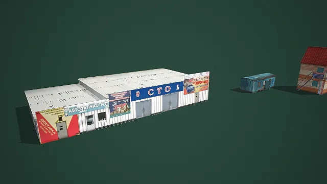 俄式破旧汽修配套建筑套装 3D 模型