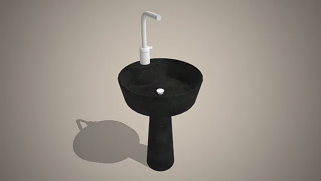 立柱式洗手盆  深灰石质纹理  现代简约风  家用卫生间