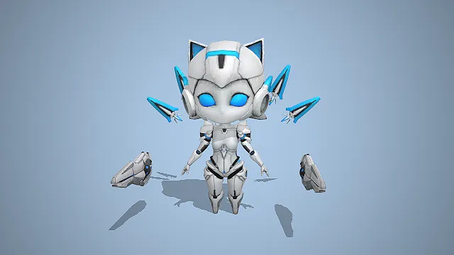 机甲猫耳少女  科幻赛博风  萌系  手绘风