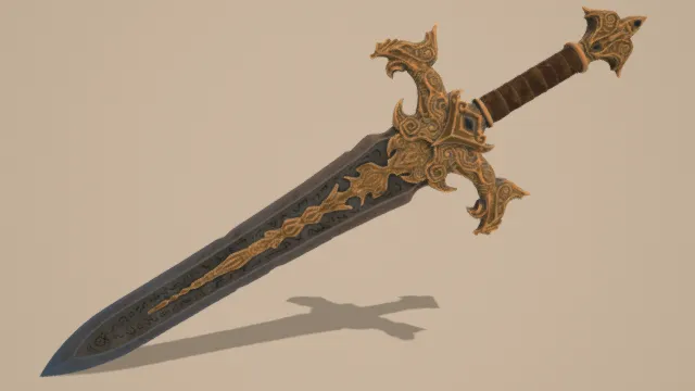 3D卡通风格神话长剑模型，创意设计（3D武器、卡通风格、神话风，武器设计主题）