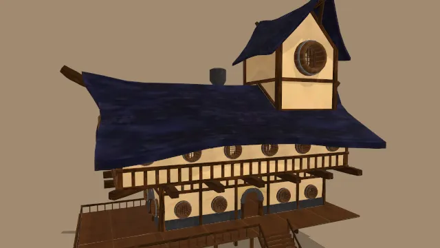 风格化城镇酒馆建筑场景模型