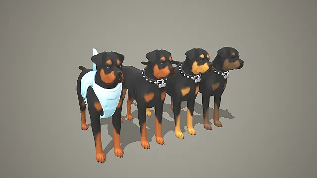 四足罗威纳犬带配饰 3D 模型 护卫犬角色素材合集