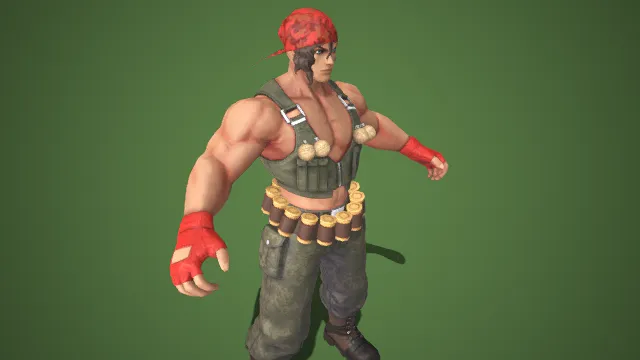 军风  格斗类  暴力系街头战士  红纹头巾  军绿色战术背心  肌肉线条  军事战术元素  