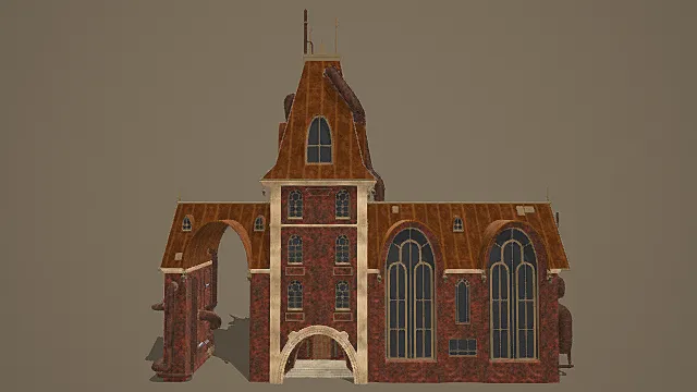 克苏鲁奇幻风扭曲红砖教堂3D模型