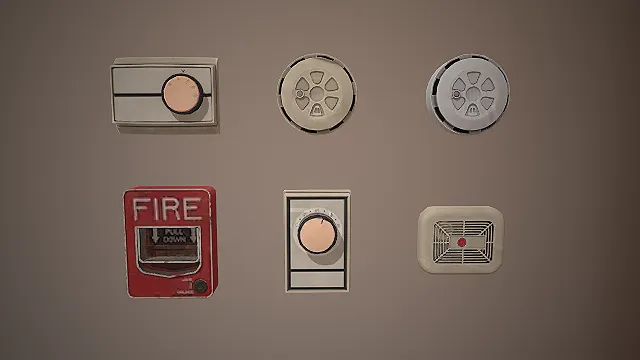 复古消防报警设备  做旧金属质感  建筑消防系统  烟雾探测器