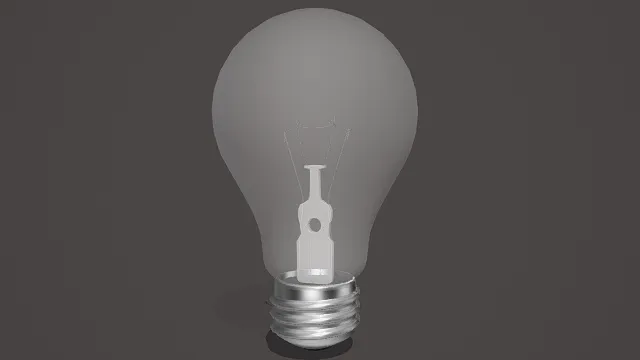 3D卡通风格银白透明系写实灯泡模型，创意设计（3D灯泡、卡通风格、写实工业风，灯泡设计主题）