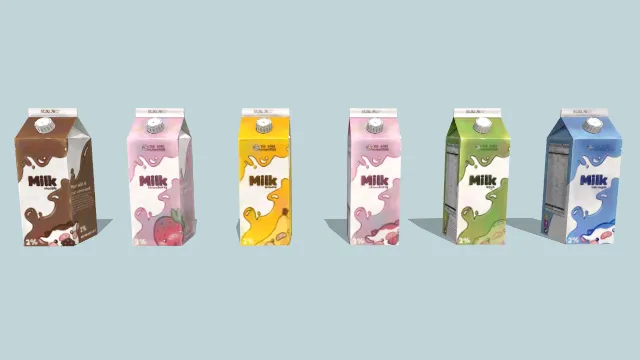 不同颜色的牛奶盒子展示模型