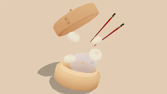 蒸笼篮子里的新鲜包子有双筷子食品模型