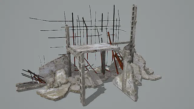 末日废墟风格建筑框架残骸3D模型