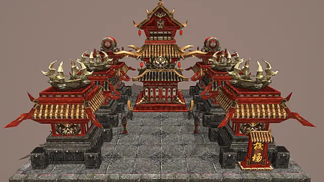 卡通风格中式华丽校场建筑3D模型