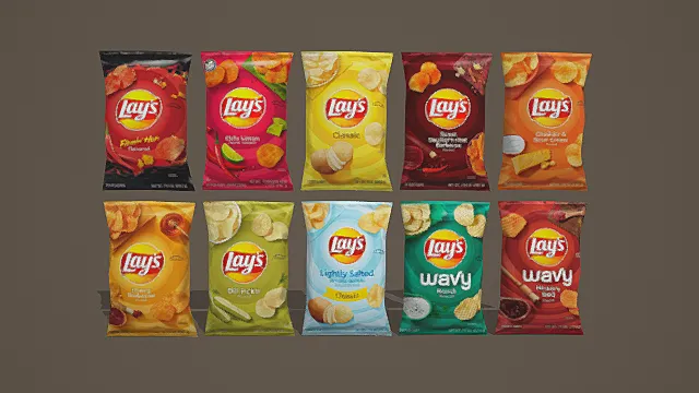 卡通风格多口味乐事薯片包装3D模型