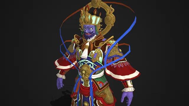  宝珠法器   北方多闻天王  3D 角色模型  佛教护世  四天王之一  紫面护法  