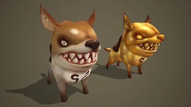 卡通 Q 版双色尖牙恶犬带鞍具 3D 游戏坐骑小怪模型