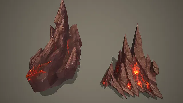 低模两组熔岩尖峰岩石 3D 模型 游戏火山场景素材