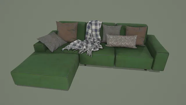   3D卡通风格绿色沙发组合模型，创意设计（3D沙发、卡通风格、写实风，家居设计主题）
