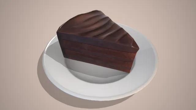 一碟三角样的巧克力蛋糕甜品