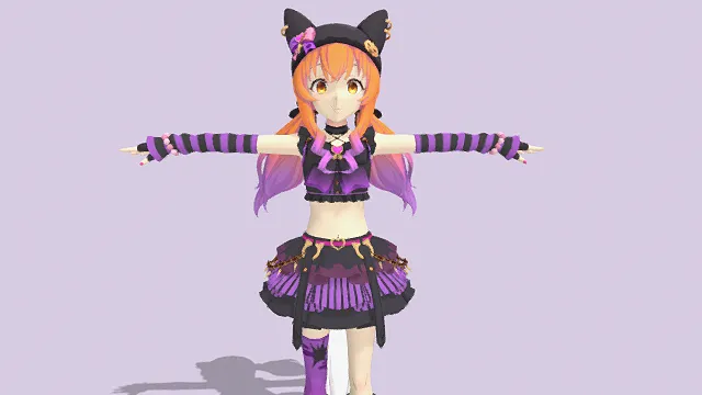 3D卡通风格猫耳女角色模型，创意设计（3D角色、卡通风格、奇幻风，角色设计主题）