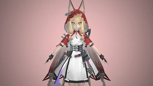 狐耳少女  小红帽造型  战术工装风  金发金瞳  双枪武装