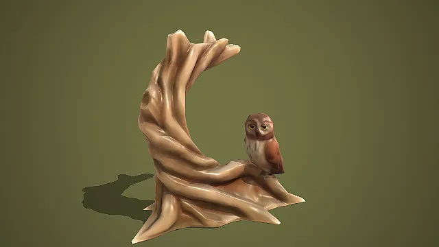 陶瓷釉面树桩猫头鹰装饰摆件