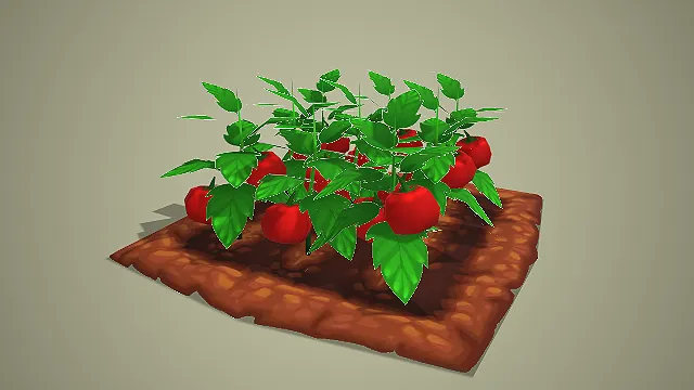 卡通方形菜地番茄成熟株 3D 模型 游戏农场种植道具资产