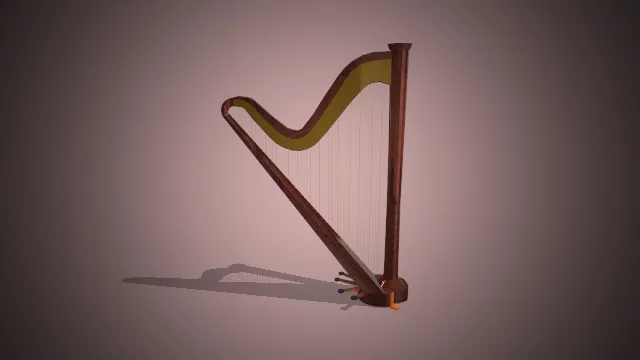 一把木质竖琴的3D模型  古典弦乐器