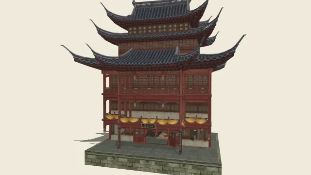 国风古建  高台石基  明清戏台  低模写实