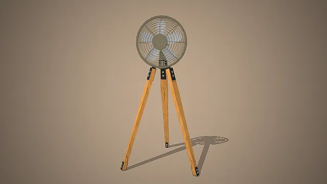 复古三脚架落地扇  家居电器  木质支架结构  北欧风家居