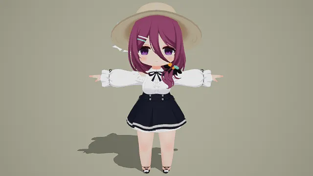 3D卡通风Q版少女角色模型，创意设计（3D Q版少女、卡通风格、可爱优雅、二次元主题、清新元素）