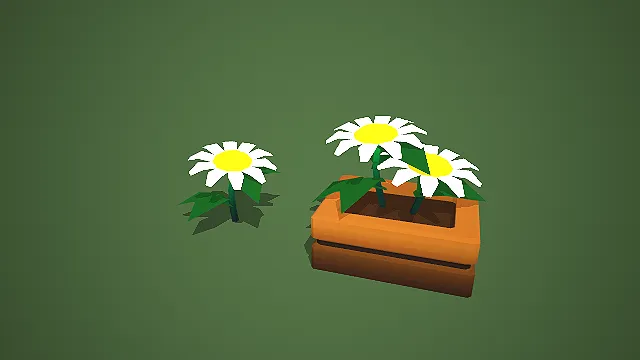 低多边形风格雏菊与木花盆组合 3D 模型