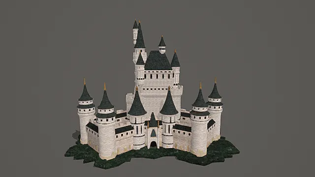 奇幻童话风白色尖顶城堡3D模型