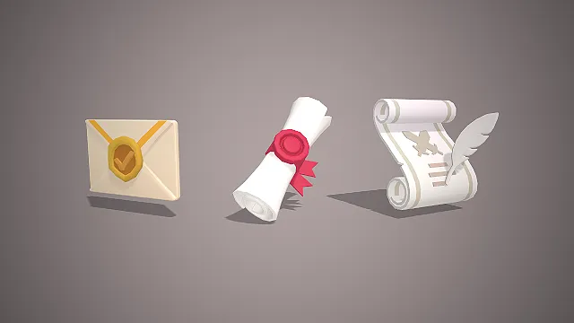 书信道具套装  卡通信封卷轴  游戏任务道具  剧情交互素材