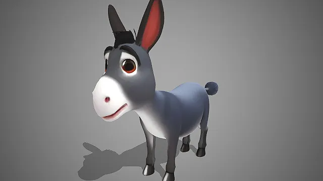 卡通驴  灰白斑纹  可爱卡通渲染  长耳圆眼